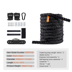 Harjoitusköysi polyesteri 9,1 m halkaisija 38 mm paino 7,2 kg suojasukalla ankkurilla