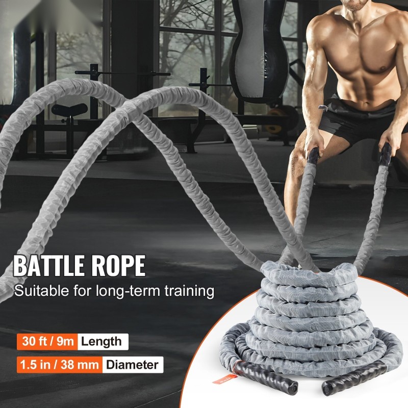 Polyesterinen harjoitusköysi 9,1 metriä 38 millimetriä 7,3 kiloa harmaa suojasukka