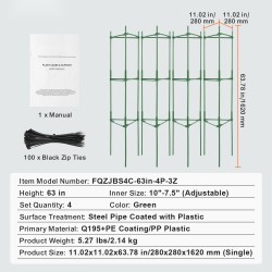 Tomaatinhäkki hiiliterästä muovipinnoitteella 1620 millimetriä korkea neljän kappaleen setti tomaateille pinottava