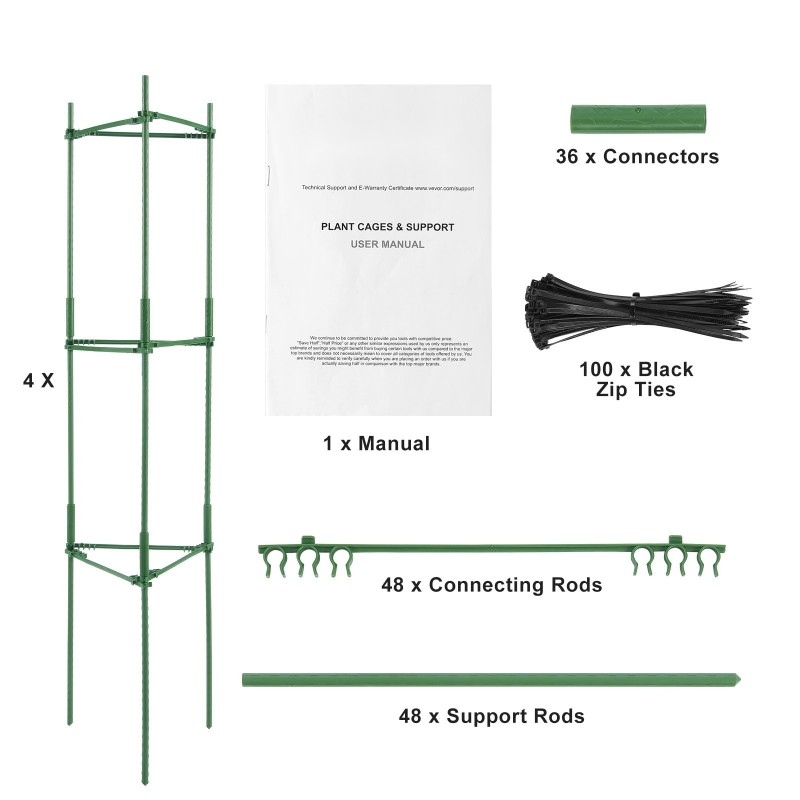 Tomaatinhäkki hiiliterästä muovipinnoitteella 1620 millimetriä korkea neljän kappaleen setti tomaateille pinottava