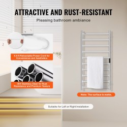 Seinäasennettava 10-putkinen ruostumattomasta teräksestä valmistettu pyyhekuivain 1000×500 mm viisi lämpötilatasoa