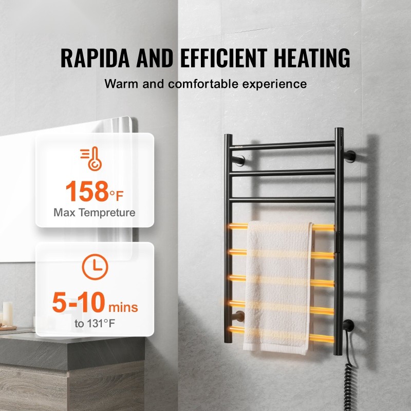 Pyyhekuivain seinäkiinnitteinen ruostumaton teräs kahdeksan poikkoputkea vesitiivis ajastin viisi lämpötasoa