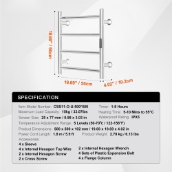 Seinäkiinnitteinen pyyhelämmitin ruostumatonta terästä neljä tankoa viisi lämpötilatasoa digitaalinen näyttö ajastin