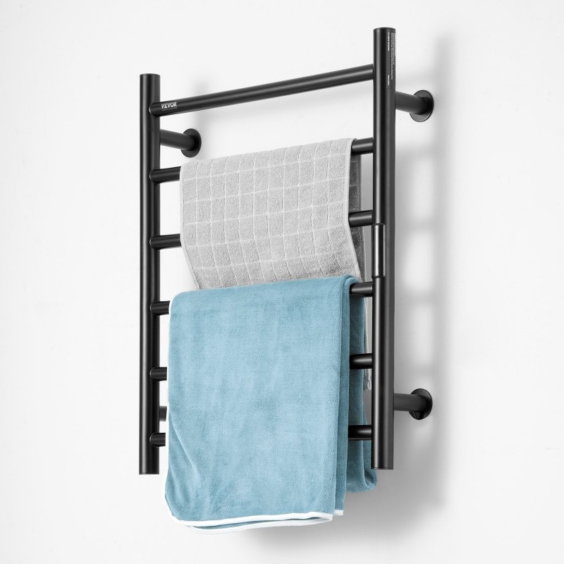 Seinäasennettava ruostumaton teräs pyyhelämmitin kuusi tankoa IPX5 viisiasteinen lämpötilansäätö ajastin LED-näyttö