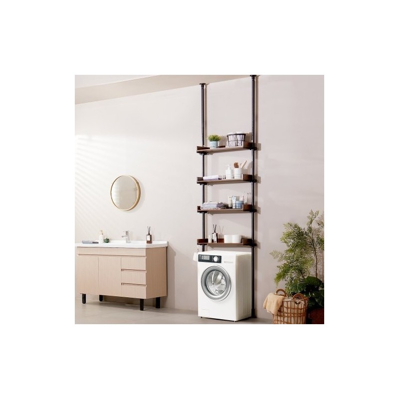 Wc:n yläpuolinen säilytyshylly 4-tasoinen säädettävä puuhyllyt alumiinikannattimet vähähiiliset teräsputket