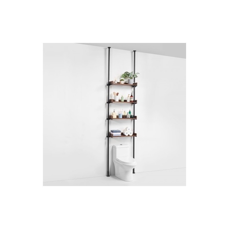 Wc:n yläpuolinen säilytyshylly 4-tasoinen säädettävä puuhyllyt alumiinikannattimet vähähiiliset teräsputket