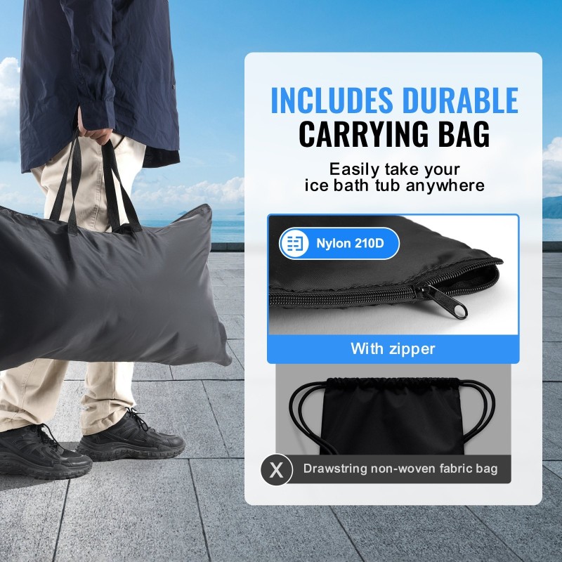 Taitettava jääkylpyamme kolmikerroksisesta komposiitista kahdeksankymmentäviisi senttimetriä pitkä seitsemänkymmentäviisi