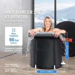 Kylmävesiterapia-amme 3-kerroksinen komposiittimateriaali 80 x 75 cm 290 l taitettava palautumiseen