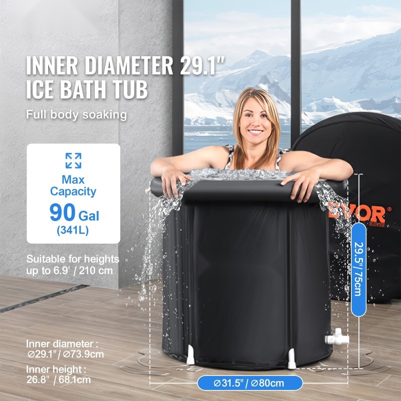 Kylmävesiterapia-amme 3-kerroksinen komposiittimateriaali 80 x 75 cm 290 l taitettava palautumiseen