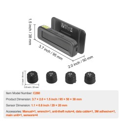 Rengaspaineen valvontajärjestelmä 4 vedenpitävää ulkoisanturia 7,3–87 PSI aurinkolataus USB-lataus reaaliaikainen näyttö