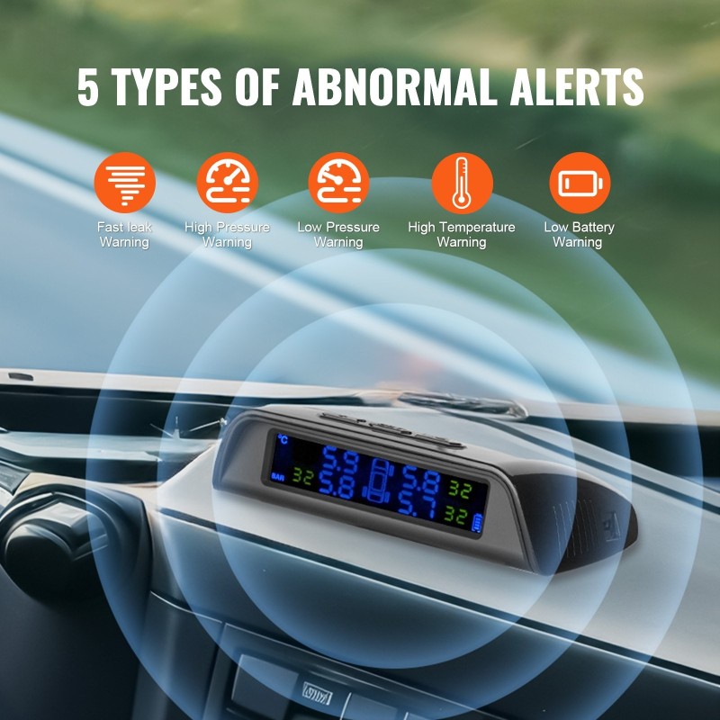 Rengaspaineiden valvontajärjestelmä 7,3–116 PSI 6 anturia reaaliaikainen aurinkolataus säänkestävä