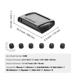 Rengaspaineiden valvontajärjestelmä 7,3–116 PSI 6 anturia reaaliaikainen aurinkolataus säänkestävä