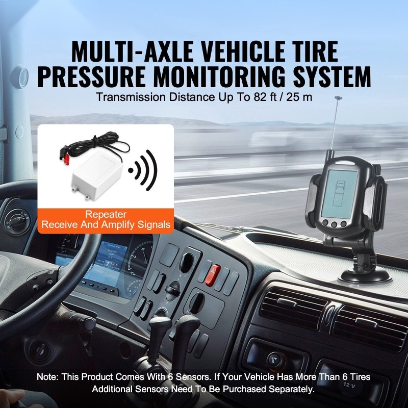 Rengaspaineen valvontajärjestelmä reaaliaikainen langaton kuusi vesitiivistä anturia toistimella