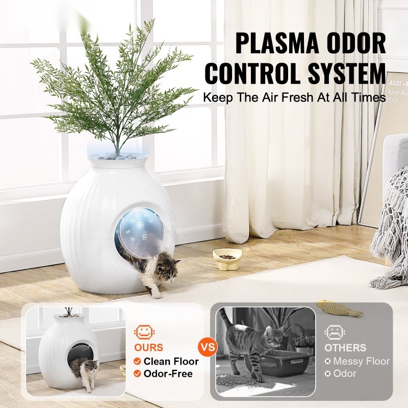 Kissan hiekkalaatikko ABS-muovinen piilotettu älykäs hajunhallinta 9,48 tuuman sisäänkäynti valaistuksella