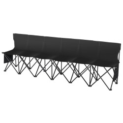 Taittuva 6-paikkainen penkki selkänojalla sivutaskuilla 600D Oxford-kangas metallirungolla musta kantolaukulla