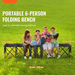 Taittuva kangaspenkki 6-paikkainen 600D Oxford-kangas metallirunko sivutaskuilla kantolaukulla musta