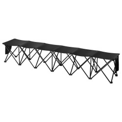 Taittuva kangaspenkki 6-paikkainen 600D Oxford-kangas metallirunko sivutaskuilla kantolaukulla musta