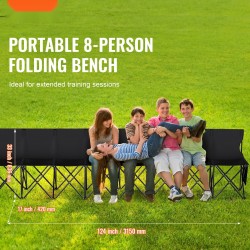 Taitettava kangaspenkki 8-paikkainen 600D Oxford musta joukkueille kantolaukulla