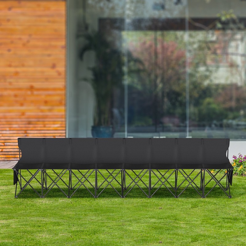 Taitettava kangaspenkki 8-paikkainen 600D Oxford musta joukkueille kantolaukulla