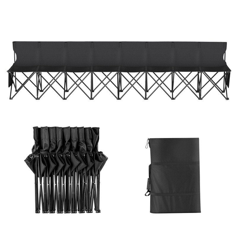 Taitettava kangaspenkki 8-paikkainen 600D Oxford musta joukkueille kantolaukulla