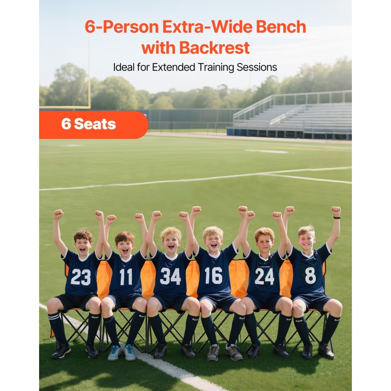 Taitettava 6-paikkainen penkki 600D Oxford-kangas selkänojalla sivutaskuilla kantolaukulla oranssi pyöreillä rautaputkilla