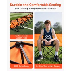 Taitettava 6-paikkainen penkki 600D Oxford-kangas selkänojalla sivutaskuilla kantolaukulla oranssi pyöreillä rautaputkilla