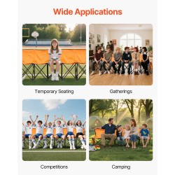 Taitettava 6-paikkainen penkki 600D Oxford-kangas selkänojalla sivutaskuilla kantolaukulla oranssi pyöreillä rautaputkilla