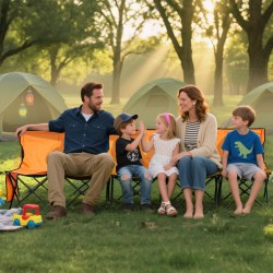 Taitettava 6-paikkainen penkki 600D Oxford-kangas selkänojalla sivutaskuilla kantolaukulla oranssi pyöreillä rautaputkilla