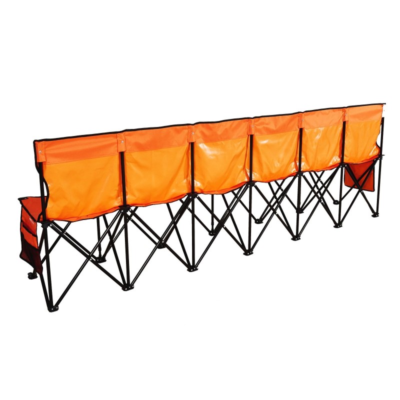 Taitettava 6-paikkainen penkki 600D Oxford-kangas selkänojalla sivutaskuilla kantolaukulla oranssi pyöreillä rautaputkilla