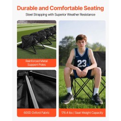 Taitettava sivurajapenkki 6-paikkainen selkänojilla 600D-kankaasta kantolaukulla kevyt musta