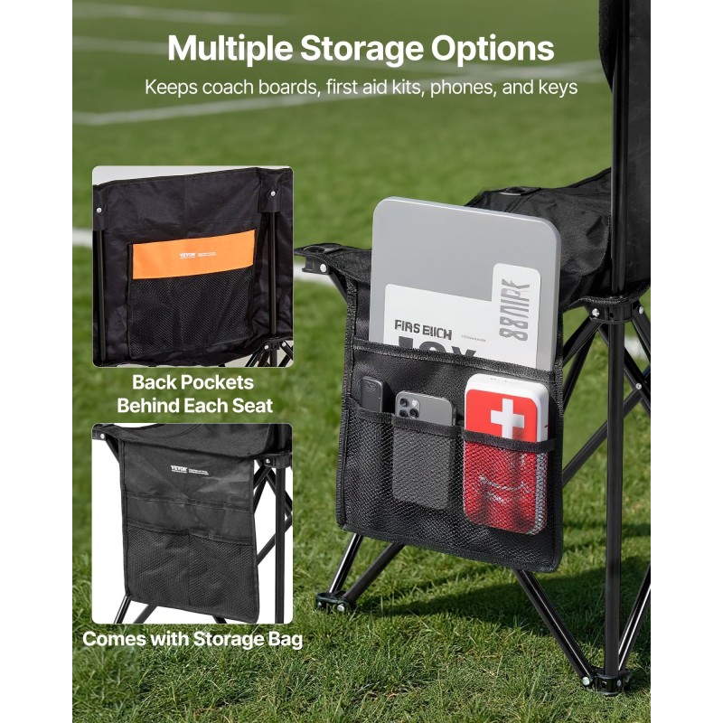 Taitettava sivurajapenkki 6-paikkainen selkänojilla 600D-kankaasta kantolaukulla kevyt musta