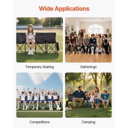 Taitettava sivurajapenkki 6-paikkainen selkänojilla 600D-kankaasta kantolaukulla kevyt musta