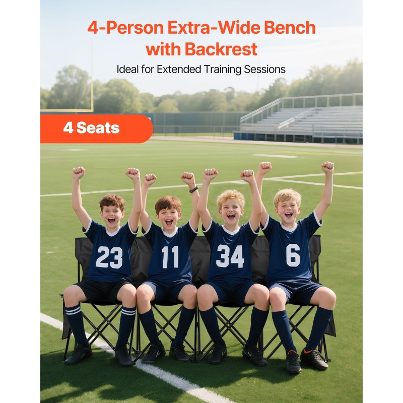 Taitettava nelipaikkainen penkki 600D kankaasta rautaputkirungolla kantolaukulla ulkokäyttöön musta