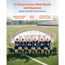 Taittuva 6-paikkainen penkki 600D Oxford-kankaalla rautaputkilla aurinkokatoksella säilytystaskuilla mukitelineillä