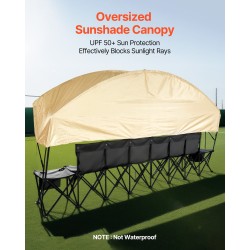 Taittuva 6-paikkainen penkki 600D Oxford-kankaalla rautaputkilla aurinkokatoksella säilytystaskuilla mukitelineillä