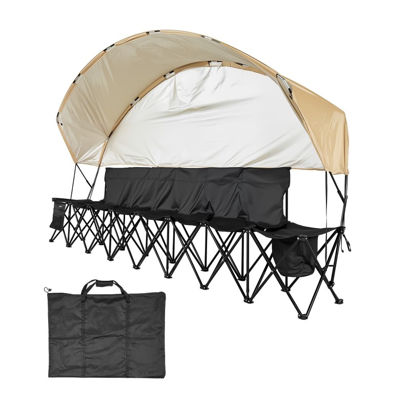 Taittuva 6-paikkainen penkki 600D Oxford-kankaalla rautaputkilla aurinkokatoksella säilytystaskuilla mukitelineillä