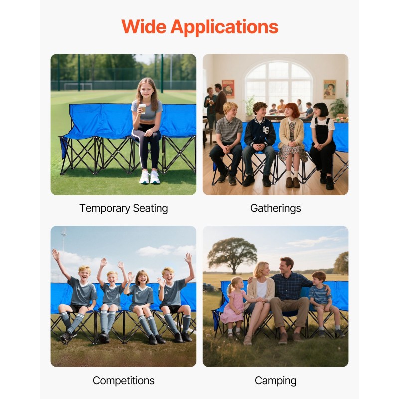 Taitettava 8-paikkainen penkki 600D Oxford-kangas pyöreät rautaputket selkänojalla sivutaskuilla kantolaukulla sininen