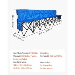 Taitettava 8-paikkainen penkki 600D Oxford-kangas pyöreät rautaputket selkänojalla sivutaskuilla kantolaukulla sininen