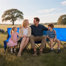 Taitettava 8-paikkainen penkki 600D Oxford-kangas pyöreät rautaputket selkänojalla sivutaskuilla kantolaukulla sininen