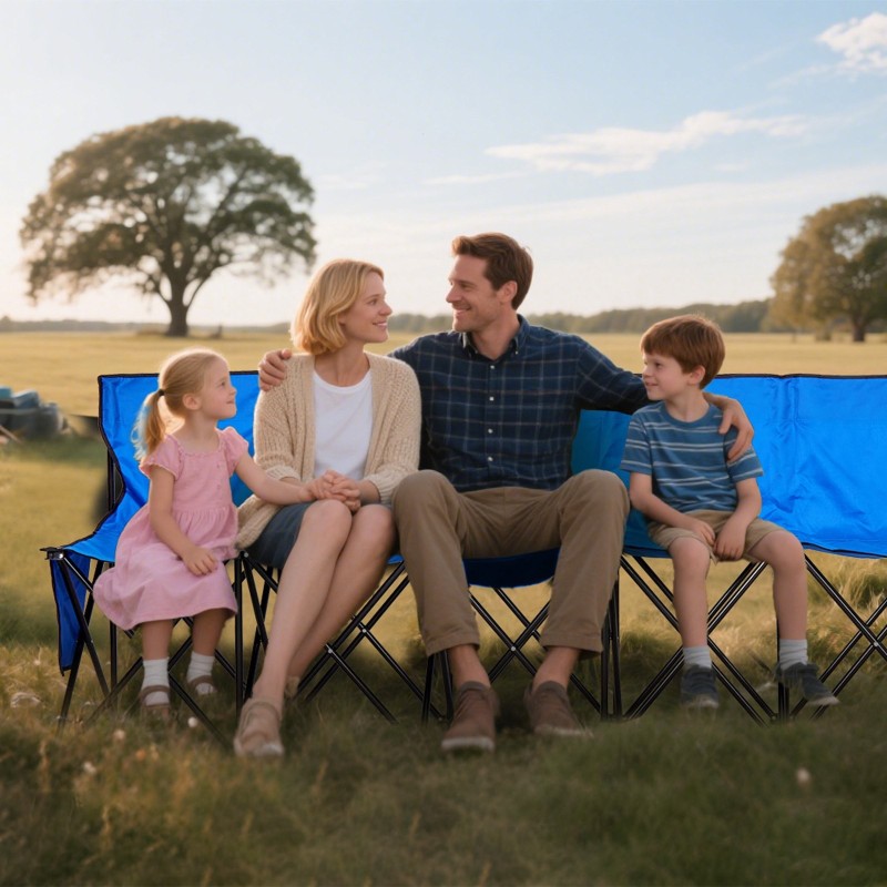 Taitettava 8-paikkainen penkki 600D Oxford-kangas pyöreät rautaputket selkänojalla sivutaskuilla kantolaukulla sininen