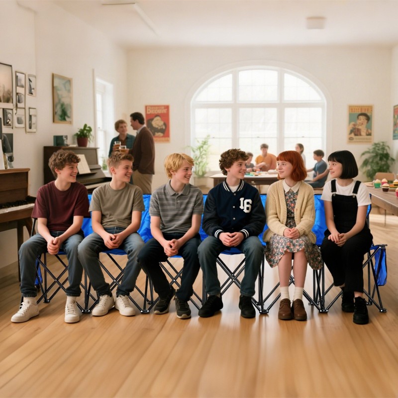 Taitettava 6-paikkainen penkki selkänojalla 600D kangas rautaputkilla sininen kantolaukulla ulkotapahtumiin