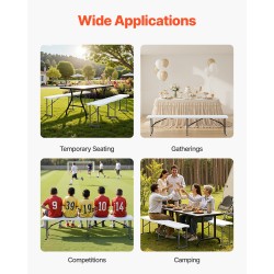 Taitettava HDPE-muovipenkki 182 cm 2 kpl sisä ja ulkokäyttöön valkoinen