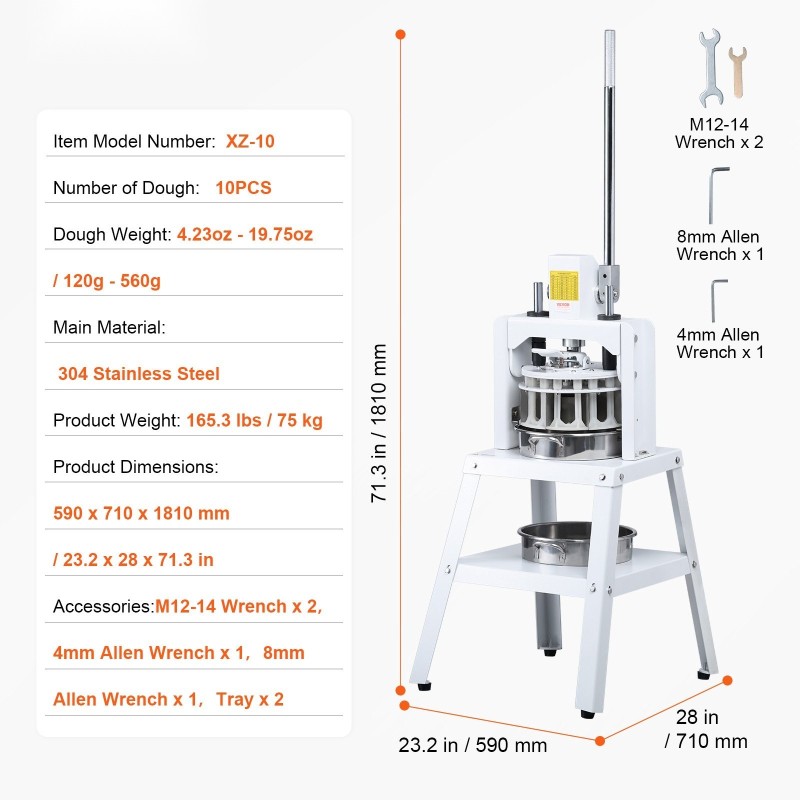 Manuaalinen pystymallinen taikinanjakaja 10-osainen 120–560 gramman annospaino 304-ruostumatonta terästä ammattikäyttöön