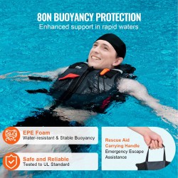 Pelastusliivi 80N koko S vesilajeihin säädettävä istuvuus heijastimilla pillillä pelastuskahvoilla