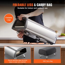 Pöytämallinen 12 tuuman sähkökäyttöinen pizzauuni ruostumattomasta teräksestä pizzakivellä sisä- ja ulkokäyttöön