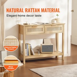 Luonnollinen rottinkinen konsolipöytä MDF-runko kaksi laatikkoa ja liukuovellinen kaappi