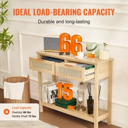 Luonnollinen rottinkinen konsolipöytä MDF-runko kaksi laatikkoa ja liukuovellinen kaappi