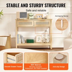 Luonnollinen rottinkinen konsolipöytä MDF-runko kaksi laatikkoa ja liukuovellinen kaappi