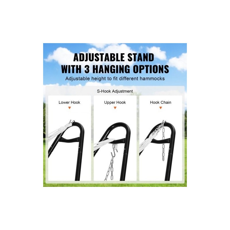 Teräsriippumattojalusta 2,4–4,1 m riippumatoille 1–2 hengelle 550 paunaa