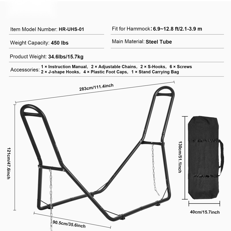 Riippumatonteline teräsputkinen 1–2 hengelle 2,1–3,9 m kantavuus 450 paunaa